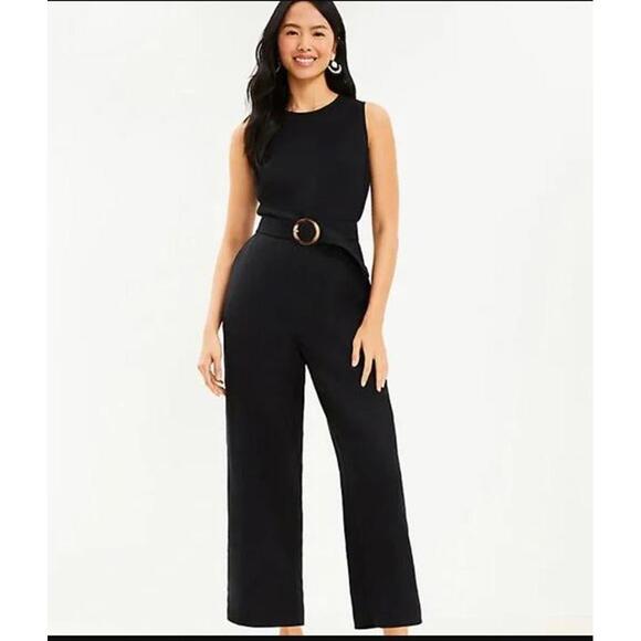 #2383 LOFT NWT Plus Black Linen Blend Sleeveless Jumpsuit Size 16 - Picture 1 of 4